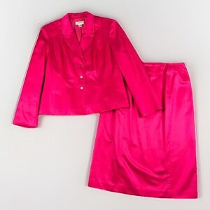 Vtg 90s Talbots 2 Piece Suit Womens 8/10 Silk Blend Pink Blazer & Skirt Career
